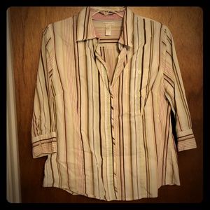 3/4 sleeve striped multi-color button down